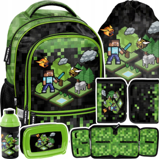Viackomorový školský batoh Minecraft Paso čierny, Odtiene zelenej, Viacfarebný 19 l + 4 ďalšie produkty